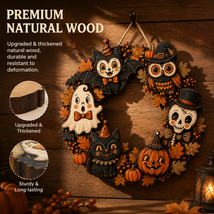 Vintage-style flat wooden Halloween door hanger
