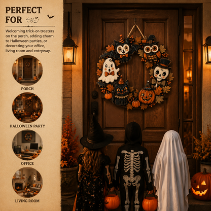 Vintage-style flat wooden Halloween door hanger