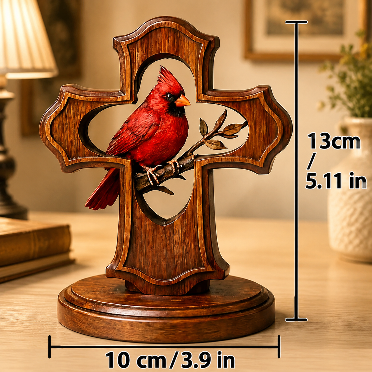 Handcrafted Cardinal Cross Ornament