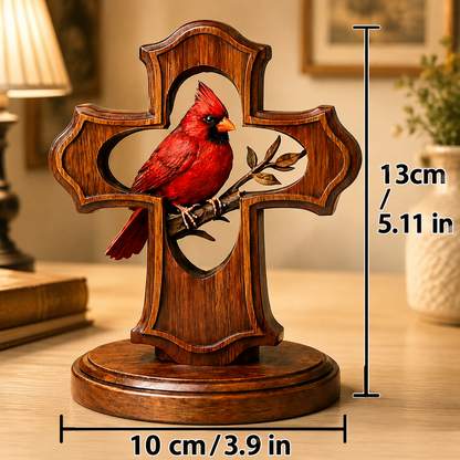 Handcrafted Cardinal Cross Ornament