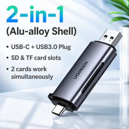 SD Card Reader, USB-C & USB 3.0 Micro SD Card Reader, Compatible with SD, SDHC, SDXC, and MicroSD Cards