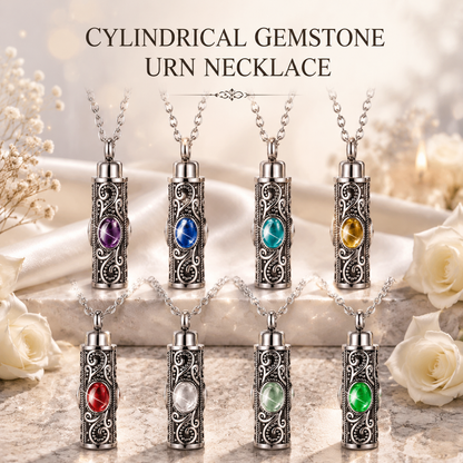 Cylindrical Gemstone Cremation Necklace – Holds Ashes