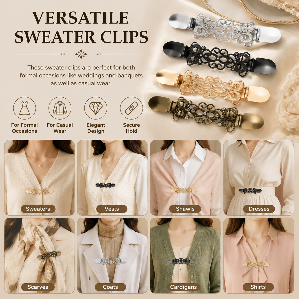 4PCS Vintage-style dress cinch clip