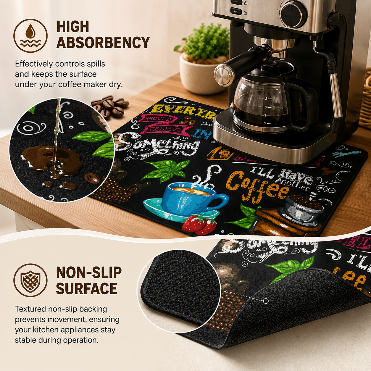 1 Count Non-Slip Coffee Machine Kitchen Countertop Placemat