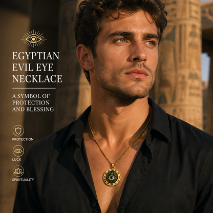 Egyptian Eye Round Glass Pendant Necklace