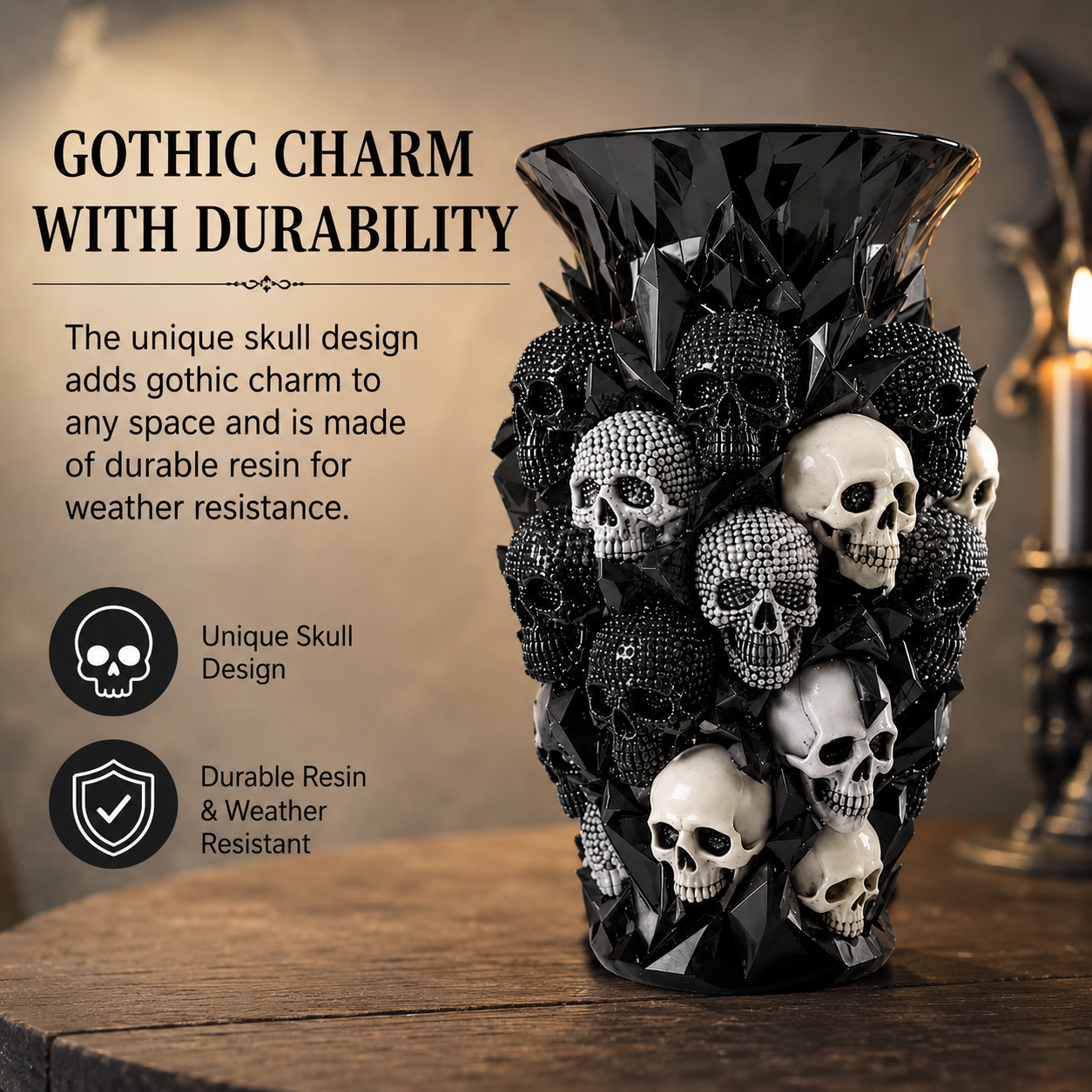 Gothic Resin Skull Vase Ornament