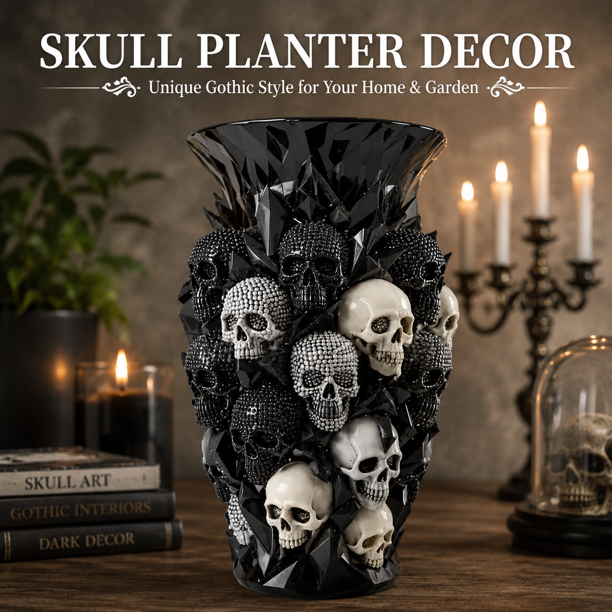 Gothic Resin Skull Vase Ornament