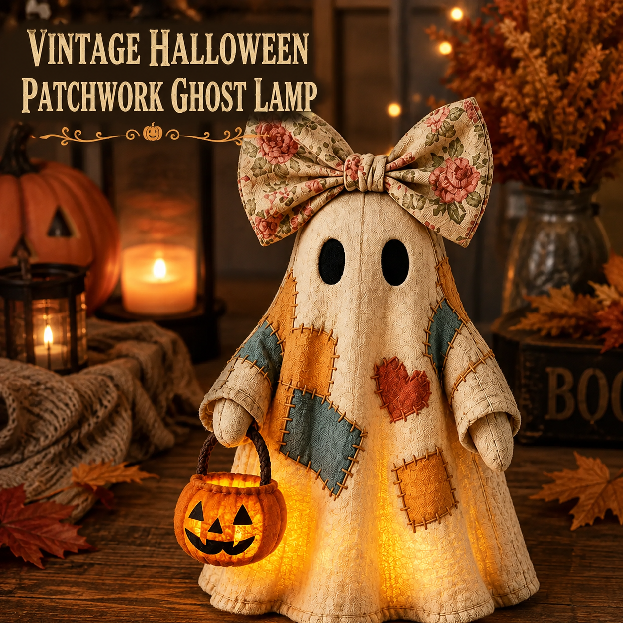 Vintage-Style Patchwork Ghost Halloween Light