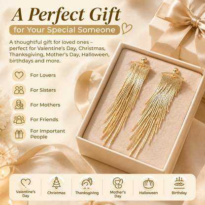 Women's gold tassel pendant earrings
