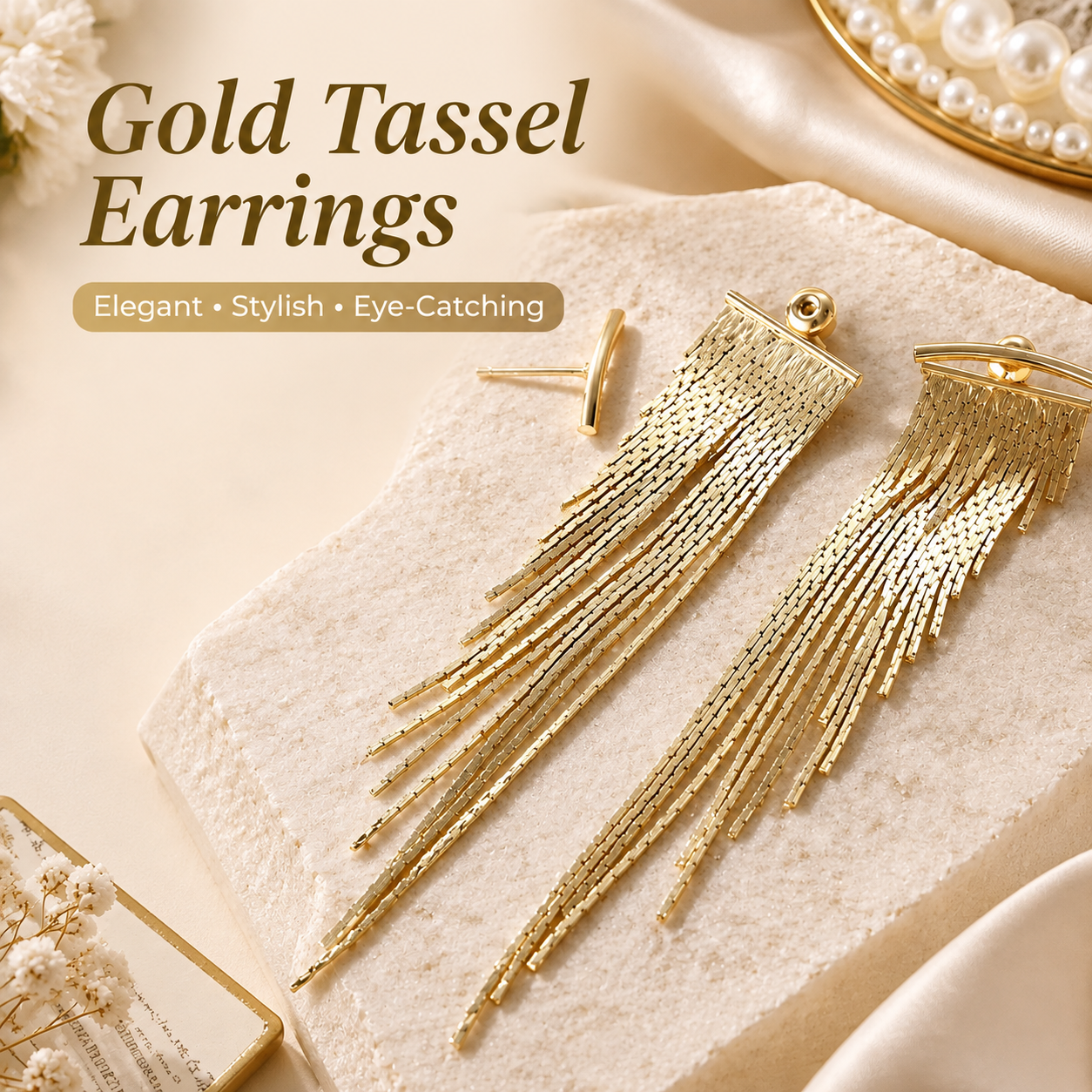 Women's gold tassel pendant earrings