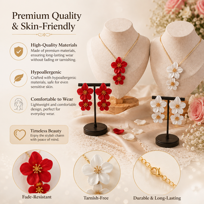 Elegant Floral Pendant Necklace and Earring Set