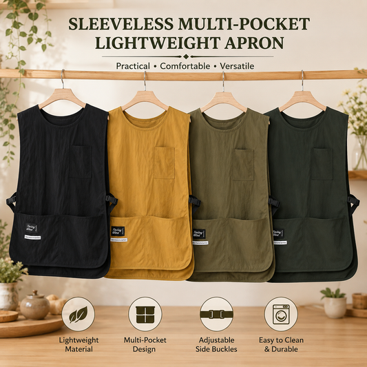 Sleeveless, multi-pocket, lightweight apron