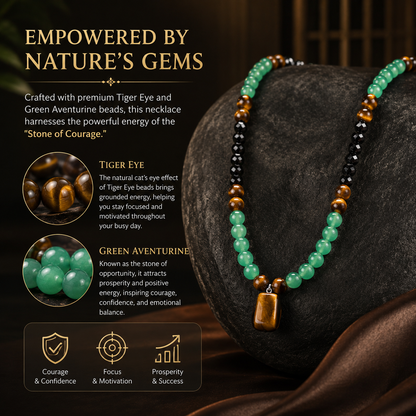 Money Attraction Necklace With Green Aventurine and Tiger Eye Pendant
