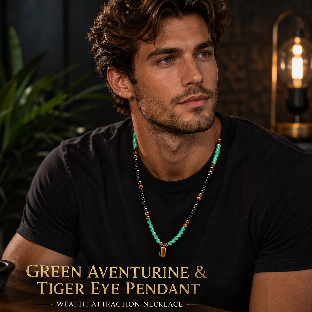 Money Attraction Necklace With Green Aventurine and Tiger Eye Pendant