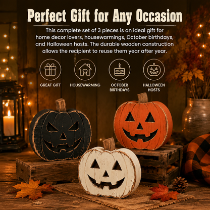 3PCS Rustic-style wooden ghost and pumpkin ornament