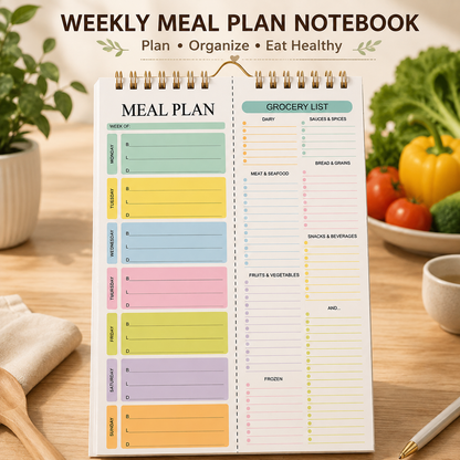 Weekly Meal Planner Notebook – Features Tear-Out Shopping Lists and Sturdy Spiral Binding