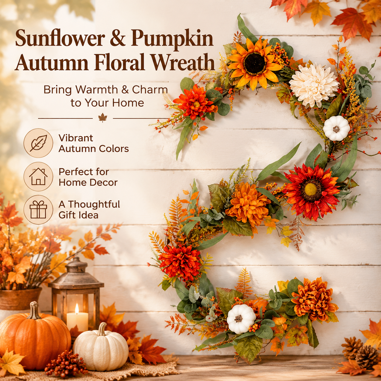 6ft Synthetic Fall Leaves Garland with Pumpkin