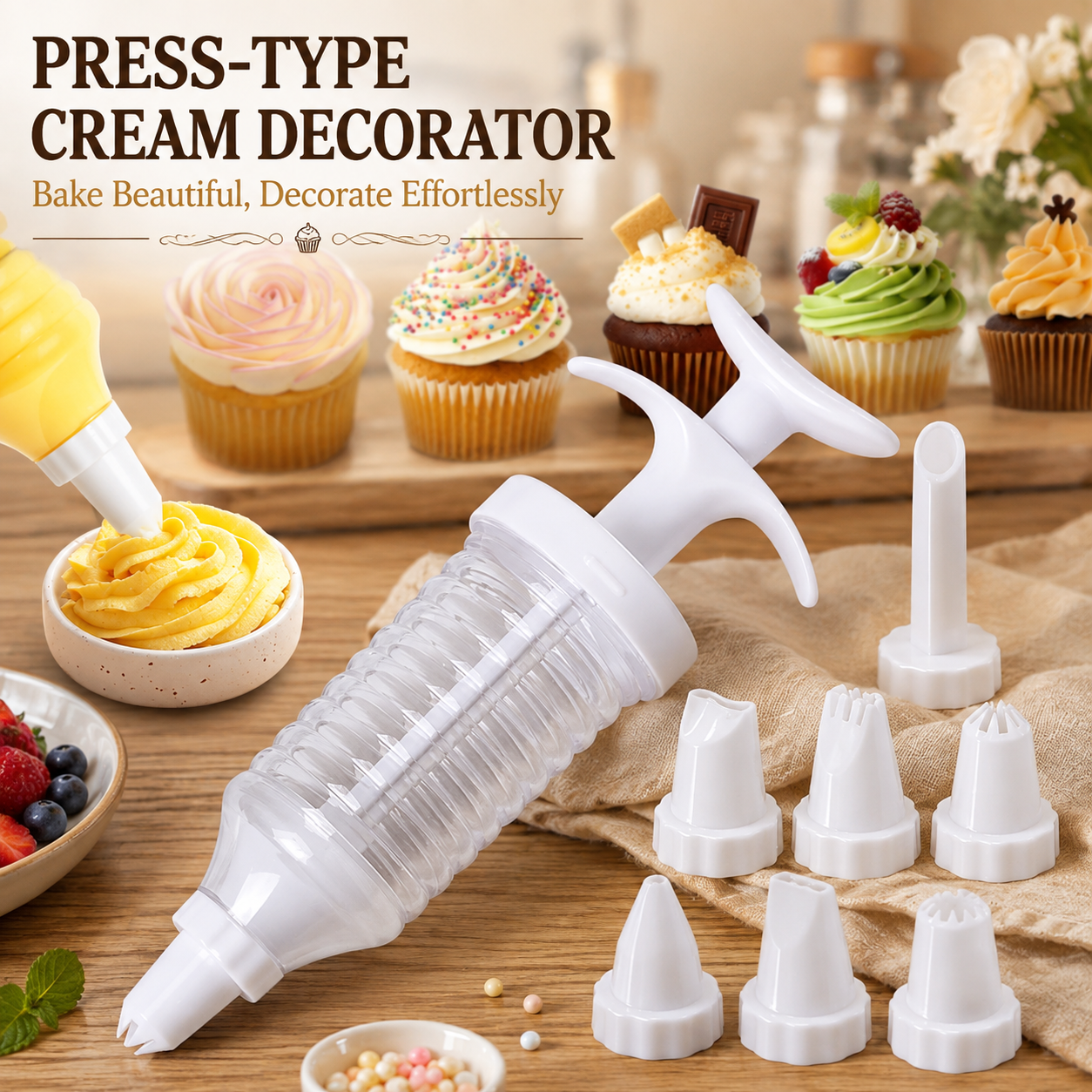 Professional Cake Decorating Kit, Piping Nozzle with Syringe, 8 Plastic Pastry Tips