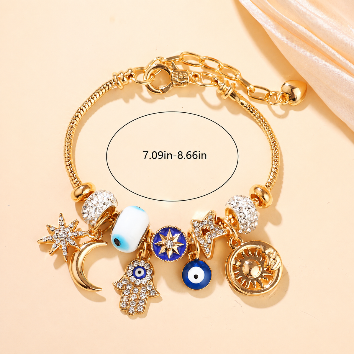 Celestial Charm Bracelet for Women | Moon, Hamsa Hand, Evil Eye & Tree of Life Charms