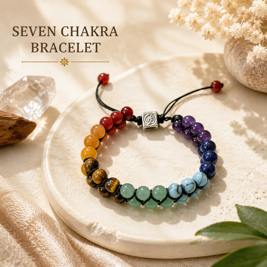Women & Men 7 Chakras Healing Crystals Bracelet for Meditation Relax Anxiety Bangle