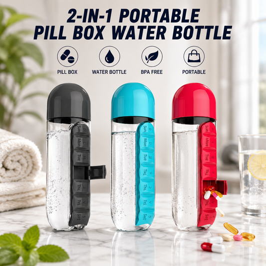 2-in-1 Portable Pill Organizer Water Bottle
