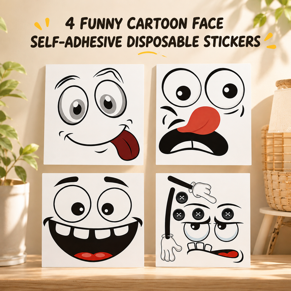 4Pcs Interesting Cartoon Face Self-Adhesive Disposable Stickers