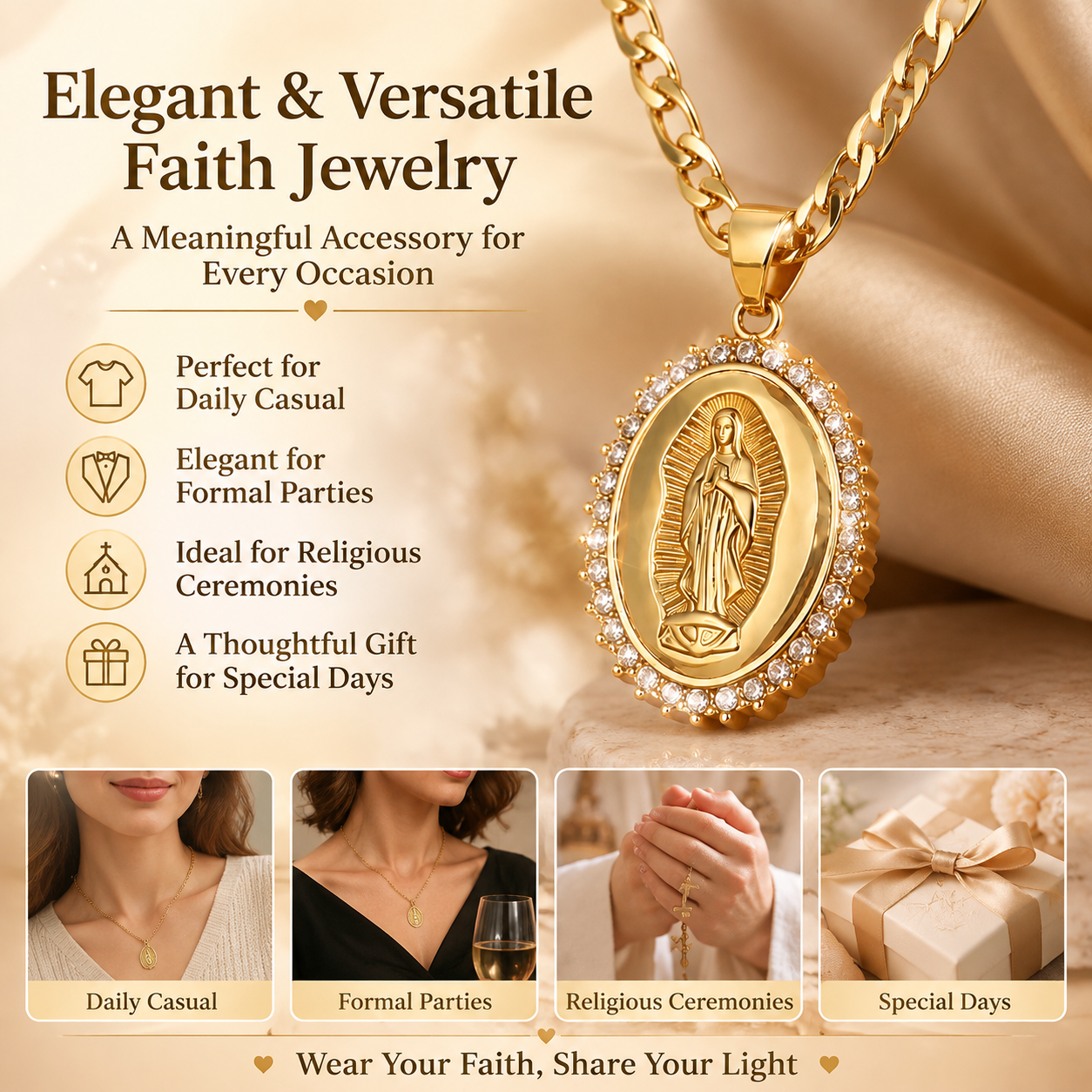Elegant Virgin of Guadalupe Pendant Necklace