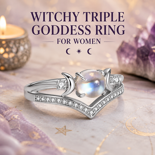 Women's Witchy Triple Moon Goddess Jewelry Rings