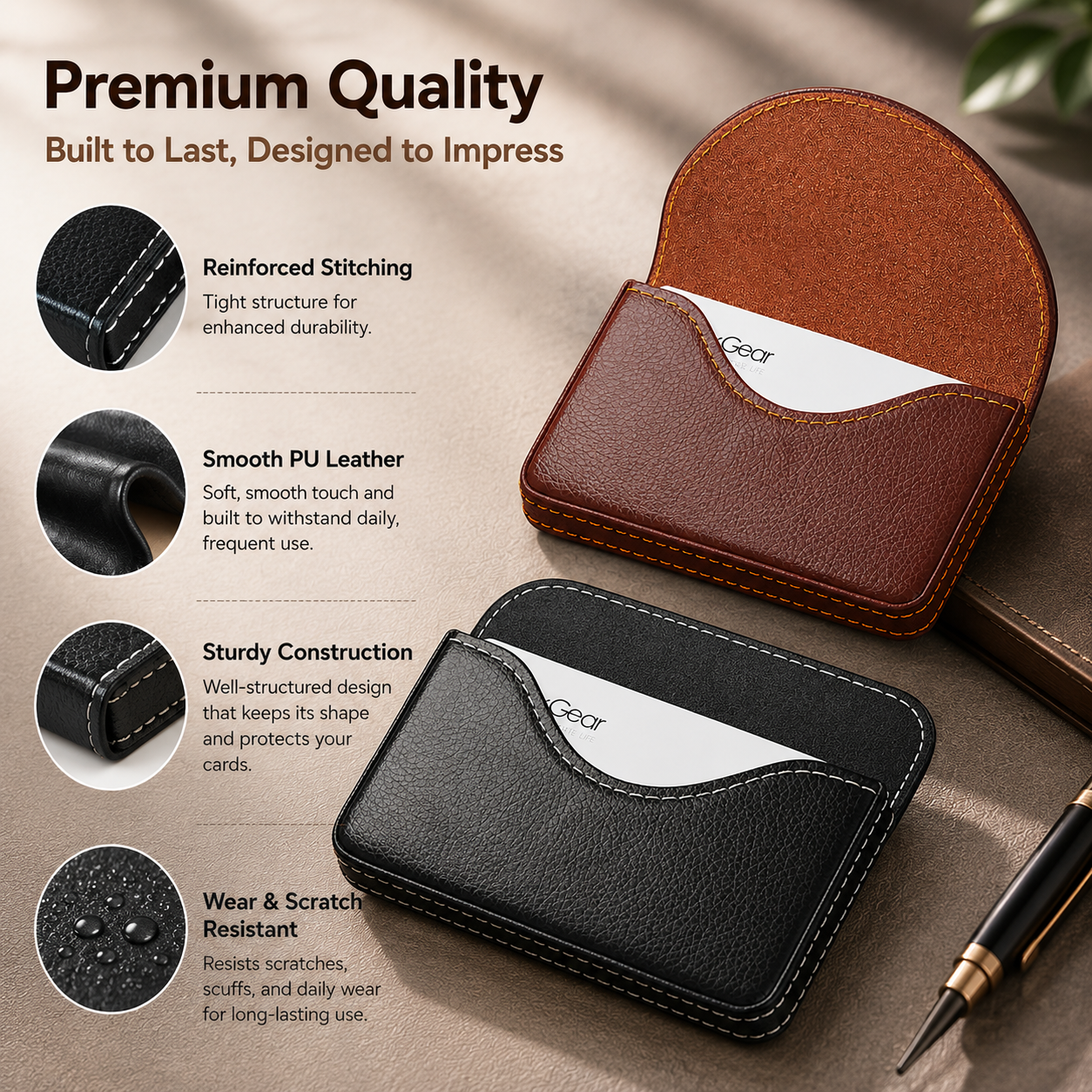 PU Leather Business Card Case,Pocket Name Card Holder Wallet for Purse