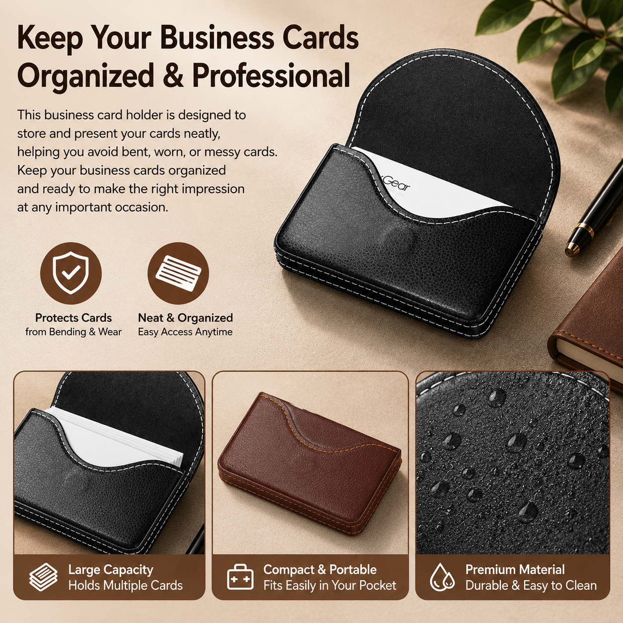 PU Leather Business Card Case,Pocket Name Card Holder Wallet for Purse