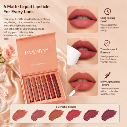 6Pcs Matte Liquid Lipstick Makeup Set - Matte liquid Long-Lasting Wear Non-Stick Cup Not Fade Waterproof Lip Gloss