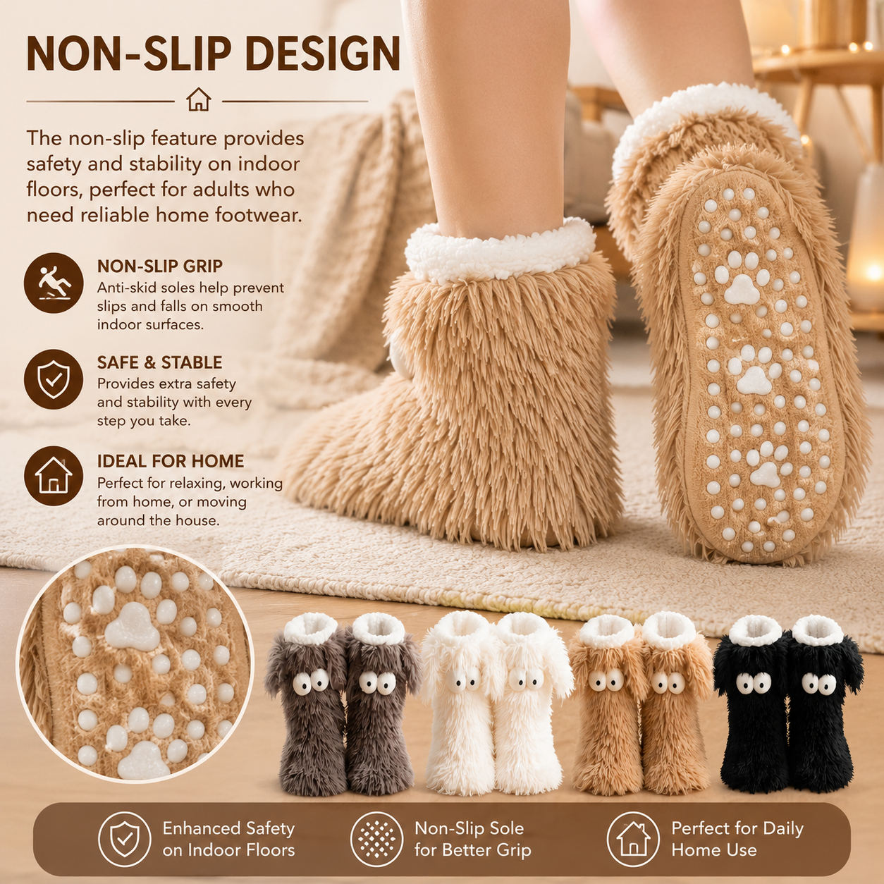 Women's Winter Warm Fuzzy Non-Slip Slipper Socks with Cute Big Eyes
