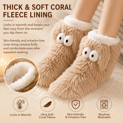 Women's Winter Warm Fuzzy Non-Slip Slipper Socks with Cute Big Eyes