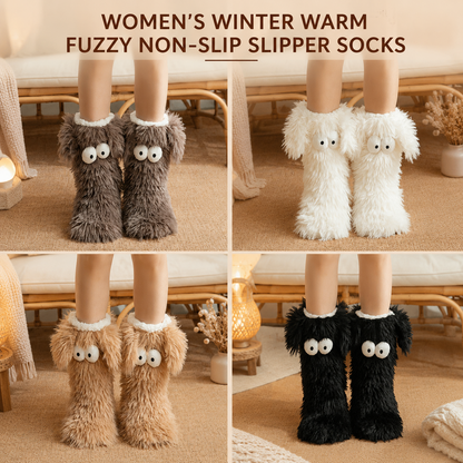 Women's Winter Warm Fuzzy Non-Slip Slipper Socks with Cute Big Eyes