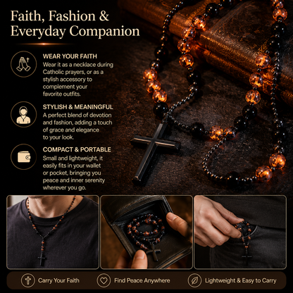 UV Reactive Yooperlite Rosary Necklace with Natural Obsidian Healing Crystal