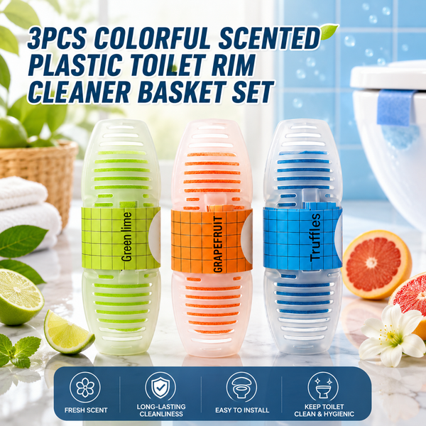 3PCS Colorful Scented Plastic Toilet Bowl Rim Cleaner Basket Set