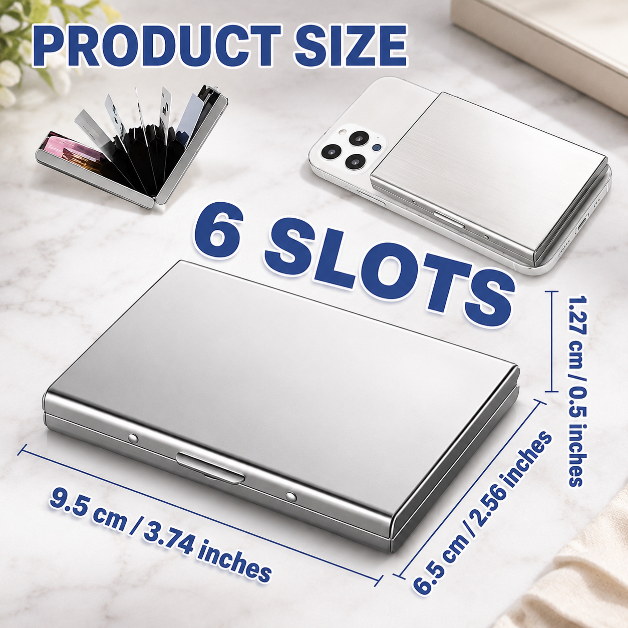 RFID Blocking Metal Card Wallet, Slim Stainless Steel Design with 6 Card Slots