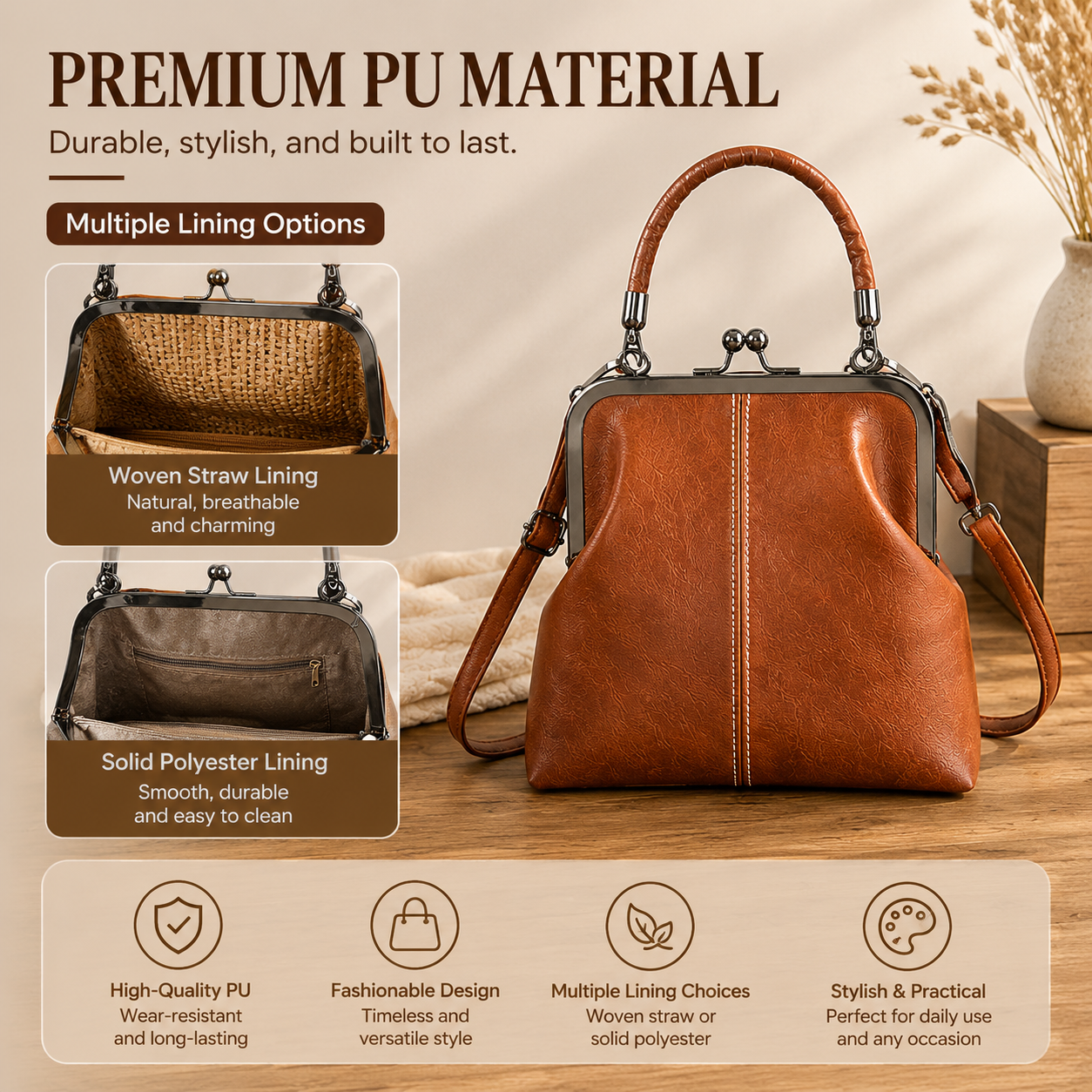 Retro style crossbody bag, fashionable and exquisite clip on bag