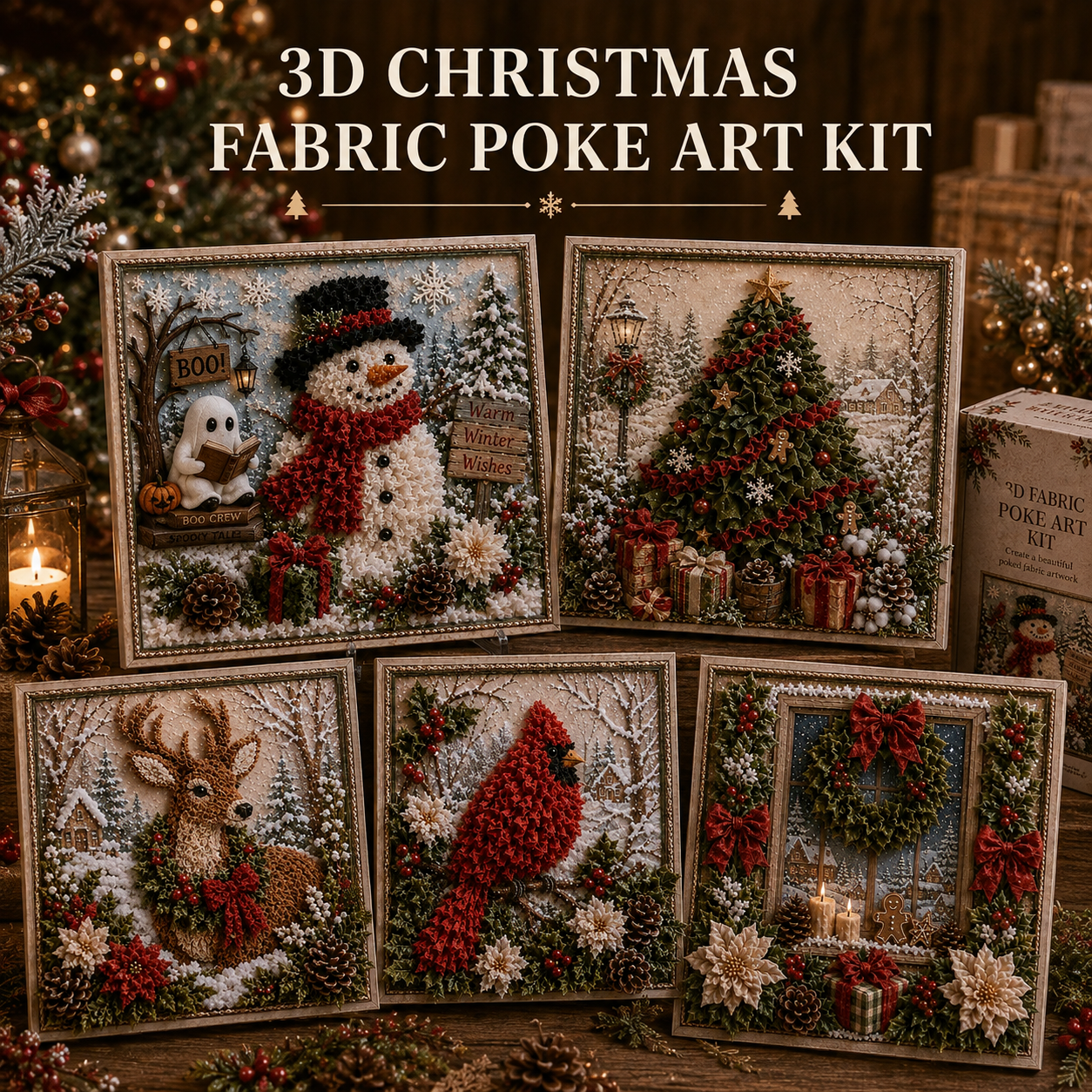 3D Christmas Fabric Poke Art Kit, DIY Snowman Embroidery Craft Kit