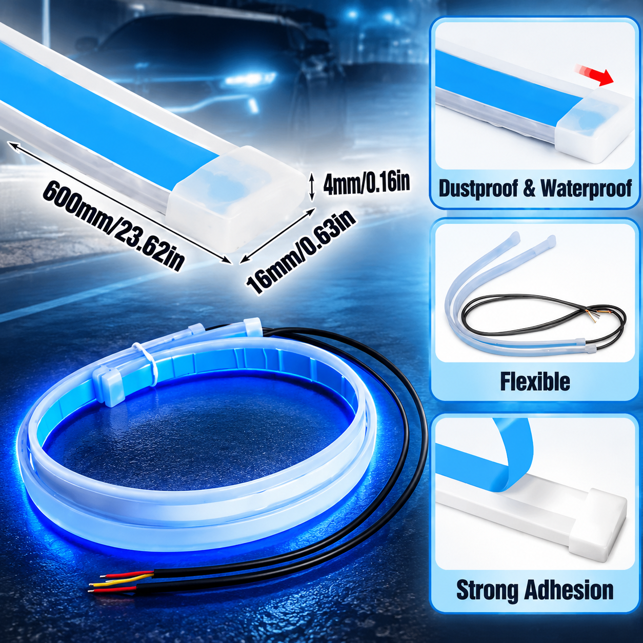 2Pcs Car LED Strip Lights