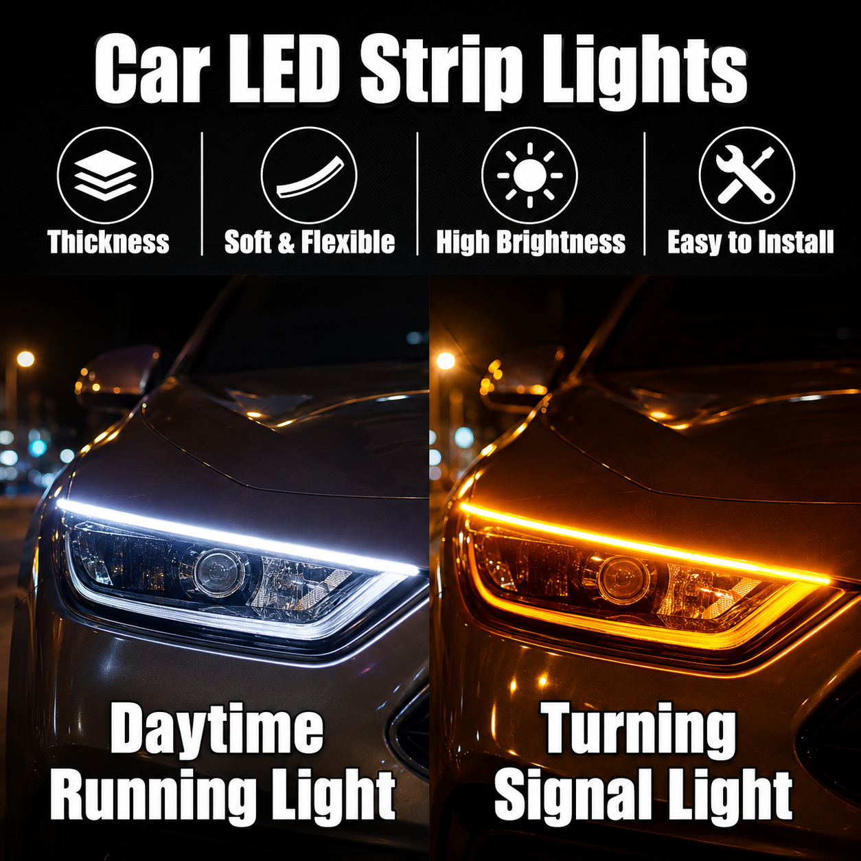 2Pcs Car LED Strip Lights