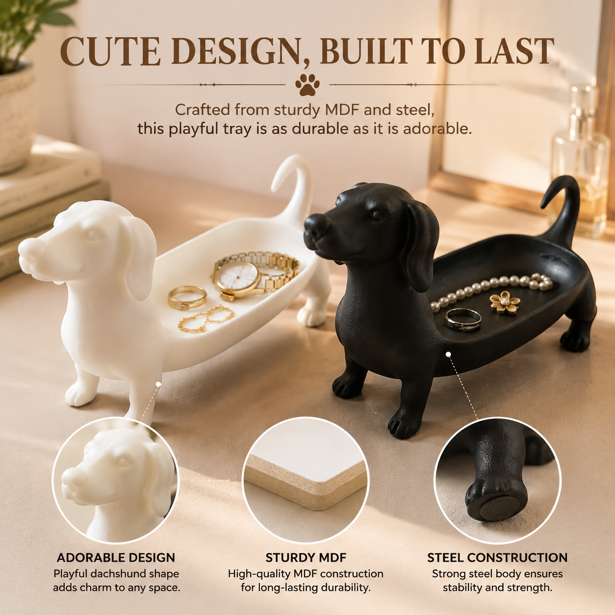 Dachshund-Shaped Jewelry Tray – Desktop Organizer & Ornament for Pet Lovers