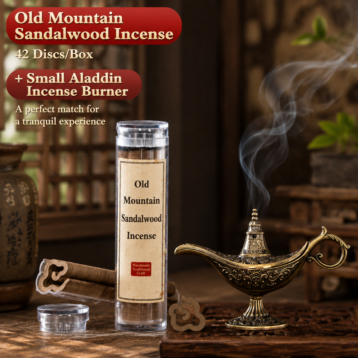 Aladdin-style incense burner stand—includes 42 incense pieces.