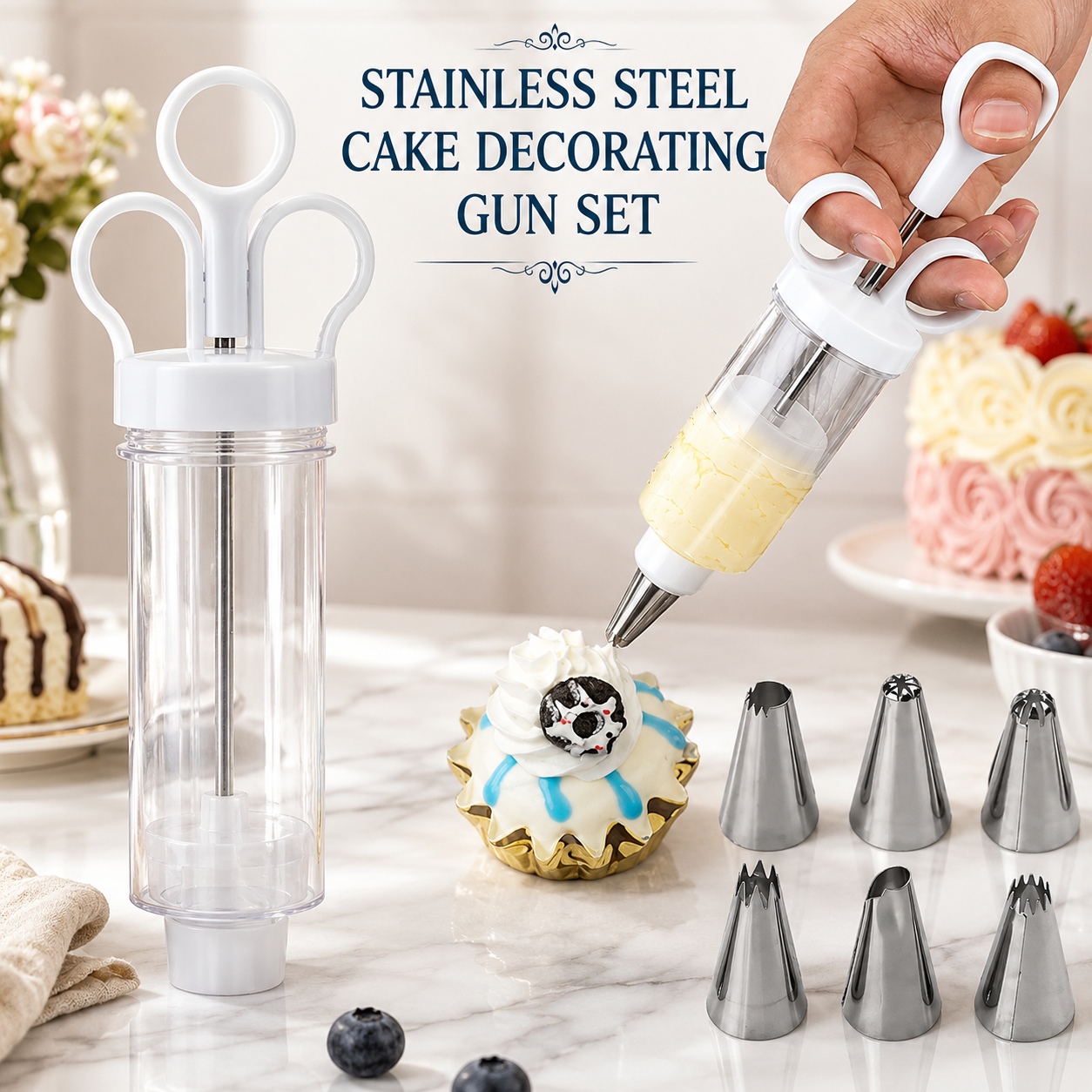 Complete Cake Decorating Tool Set – 6 Stainless Steel Icing Tips Included