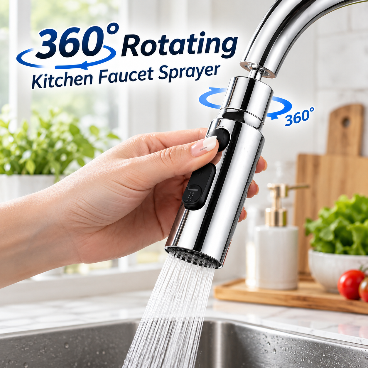 Silver 360° Rotating Kitchen Faucet Sprayer Head