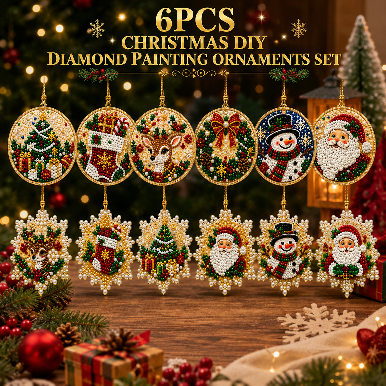 6-Piece Christmas DIY Diamond Painting Ornament Set