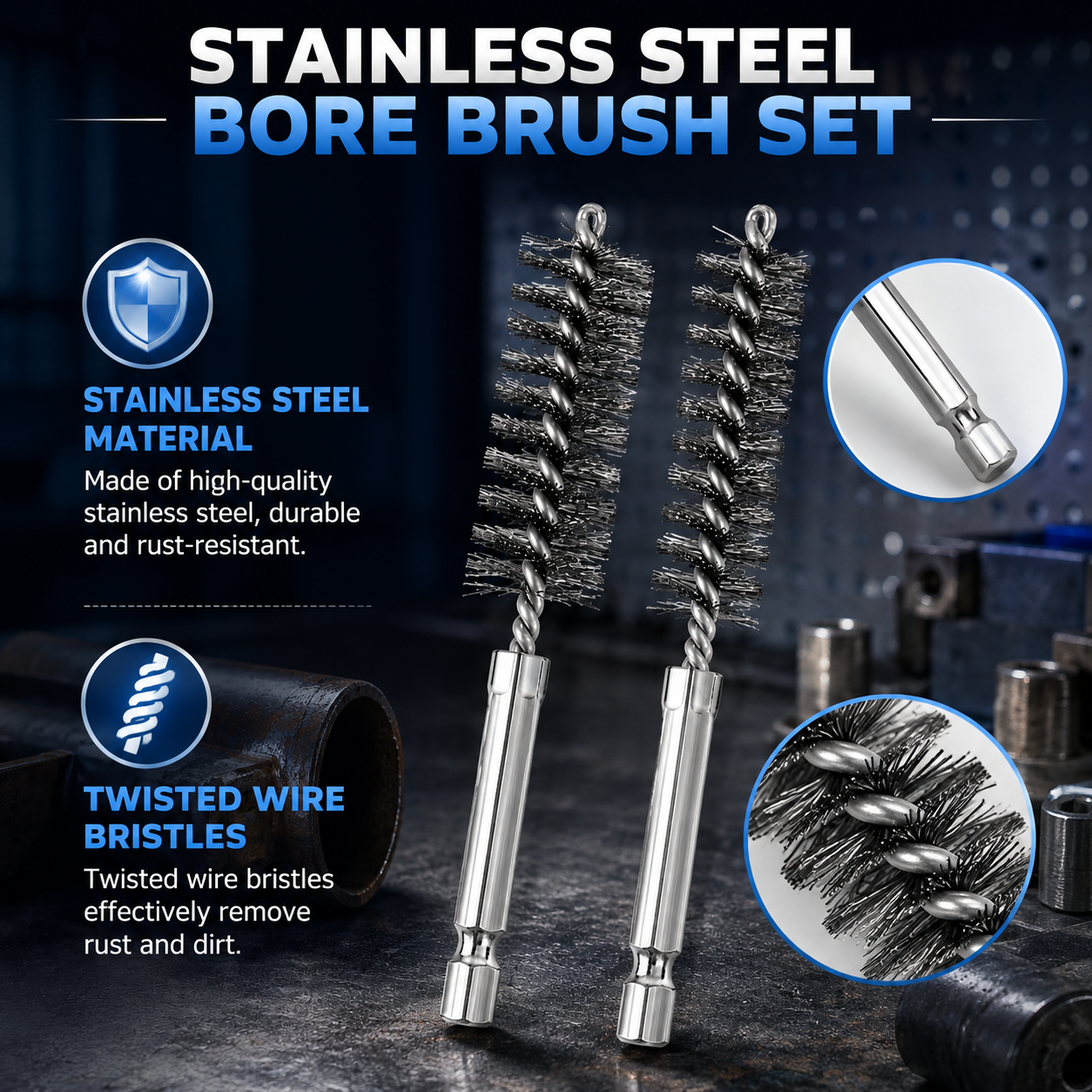 6-Piece Stainless Steel Bore Brush Set