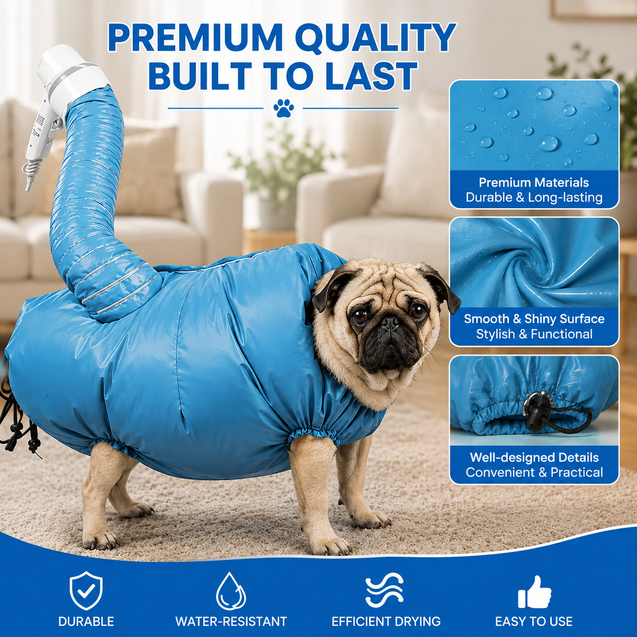 Dog Drying Bag – 360° Air Circulation Grooming Quick Dry Pet Hair Drying Suit for Small