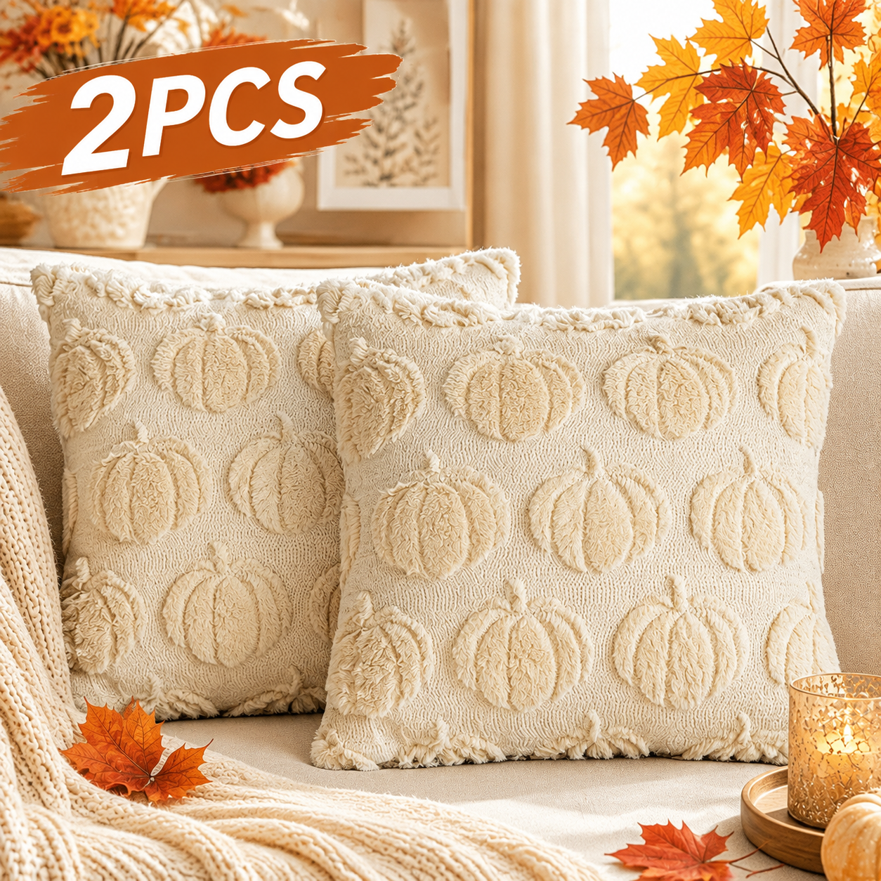 2-Pack 3D Jacquard Pumpkin Pillow Covers