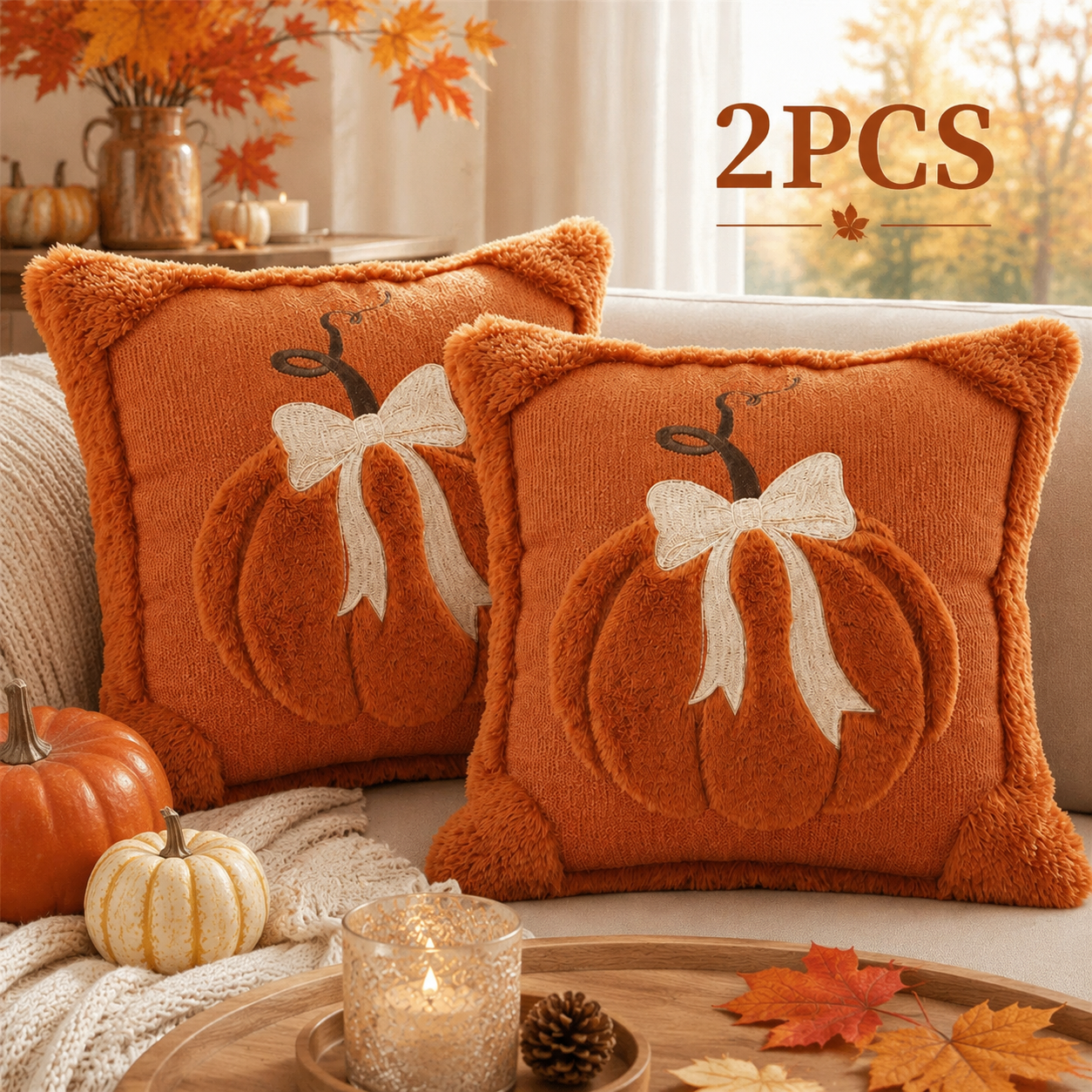 2-Pack 3D Jacquard Pumpkin Pillow Covers